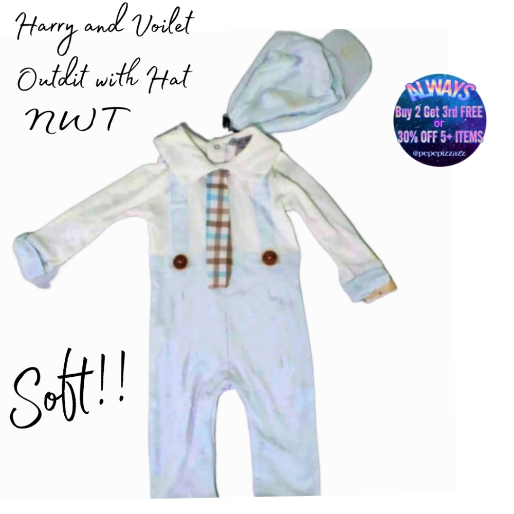 NWT 2pc 👶HARRY & VIOLET boys set 6-9M w/ matching hat